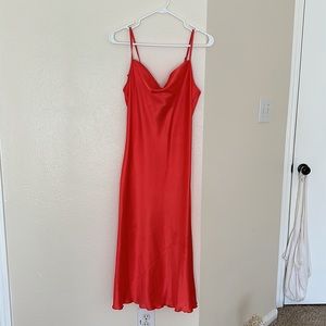 Firery Red/Blood Orange Silky Midi Cowl Neck Dress
